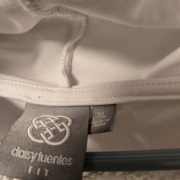 Daisy Fuentes White Hooded Long Sleeve Top with Mesh Arm Details - Picture 11 of 11